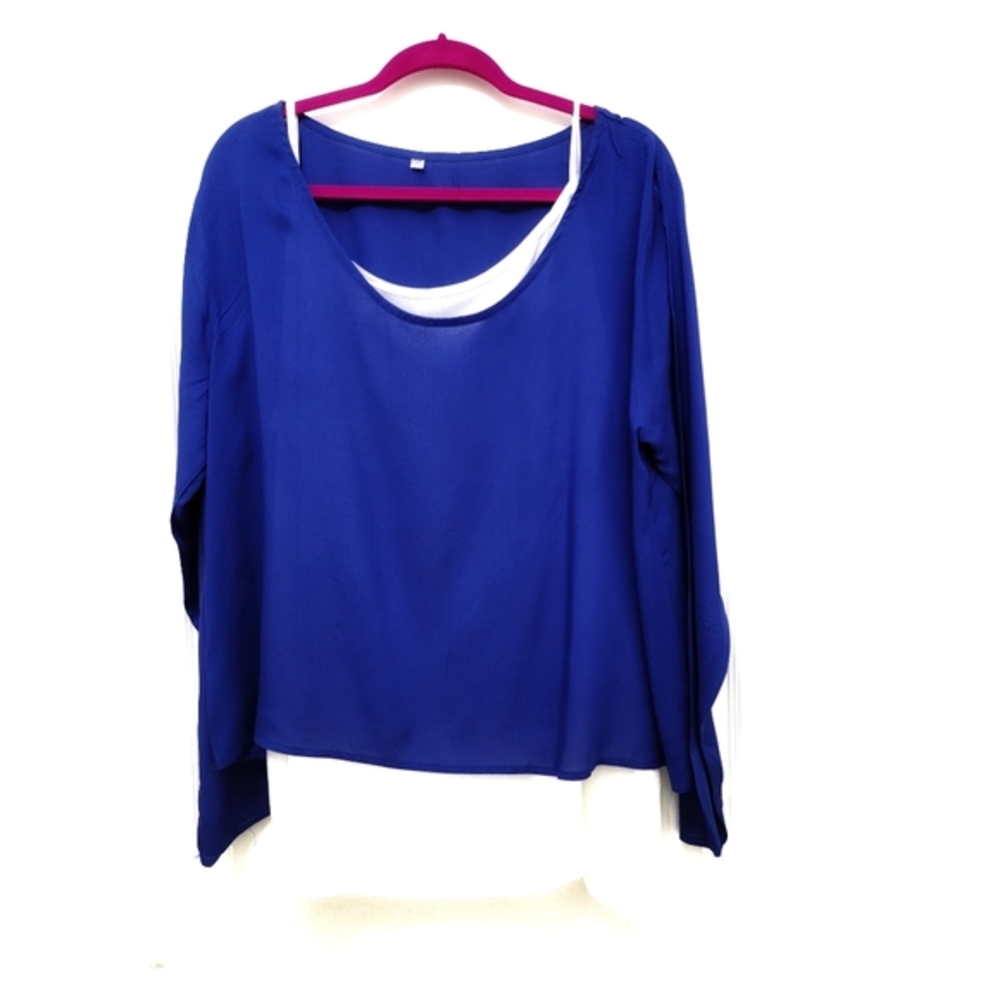 261T504 2-Piece Blue & White Layered Blouse Set
